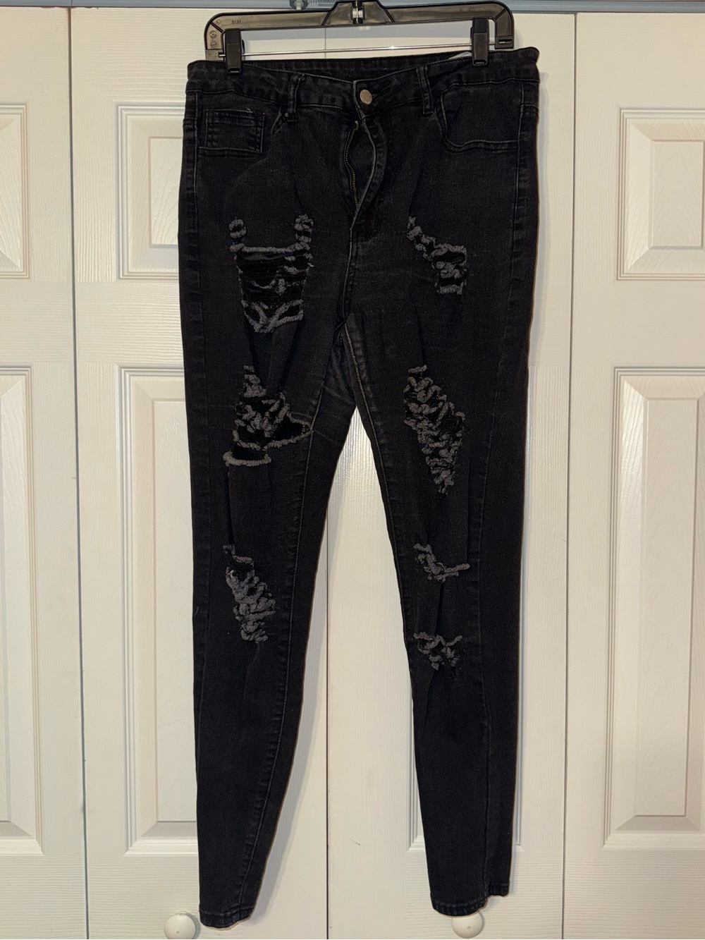 SHEIN Curve Black Distressed Ripped Skinny Jeans